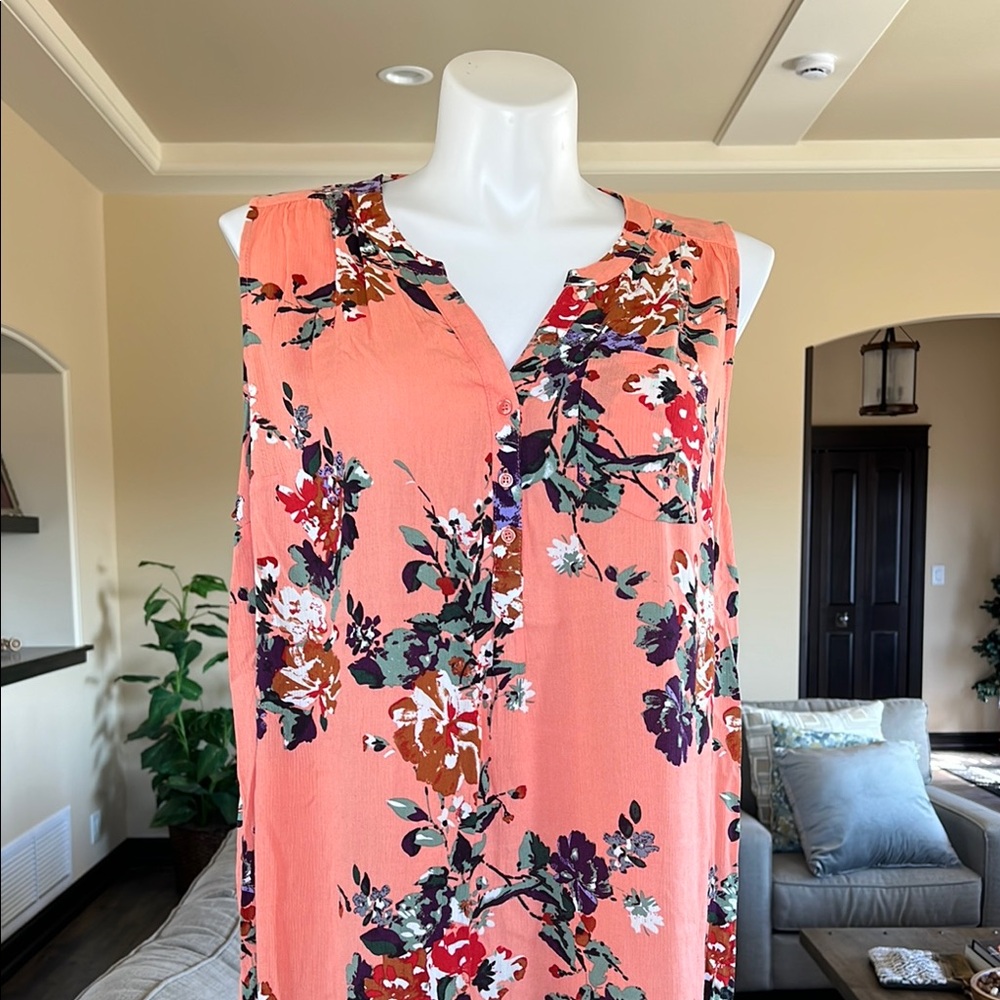 Market & Spruce Coral Floral Sleeveless Button-Front Tunic Stitch Fix NWT